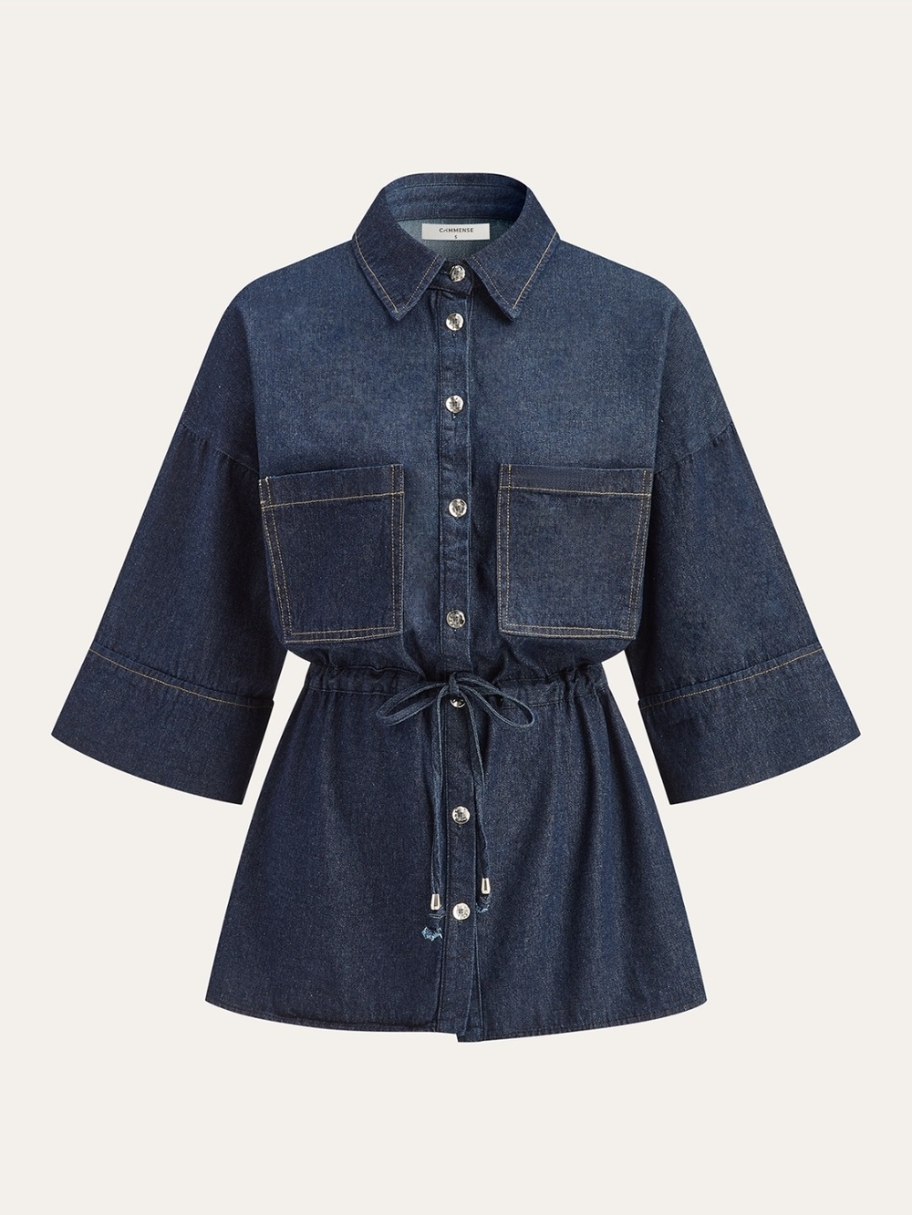 Commense Dark Blue Denim Drawstring Shirt Jacket